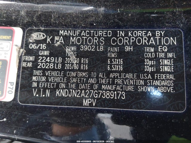 Aukcja sprzedaży 2016 Kia Soul, vin: KNDJN2A27G7389173, numer aukcji: 45355905