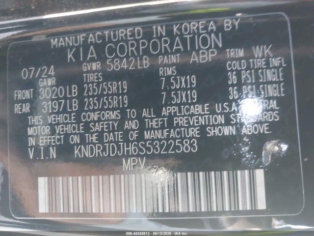 KNDRJDJH6S5322583 KIA Sorento Plug-in Hybrid Ex