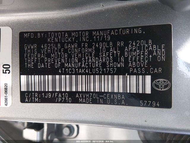 4T1C31AK4LU521757 Toyota Camry Le Hybrid