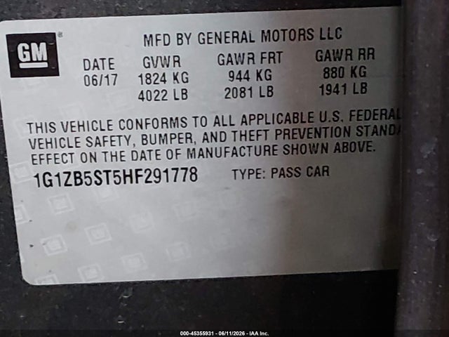 1G1ZB5ST5HF291778 Chevrolet MALIBU LS