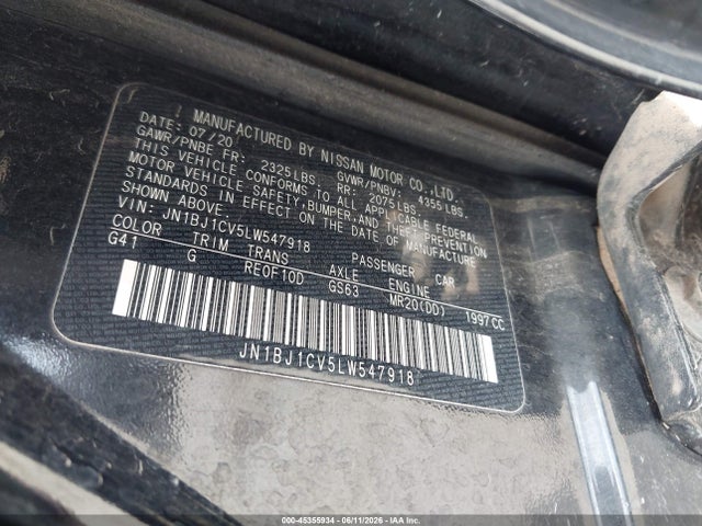 2020 Nissan Rogue Sport Sv Fwd Xtronic Cvt მანქანა იყიდება აუქციონზე, vin: JN1BJ1CV5LW547918, აუქციონის ნომერი: 45355934