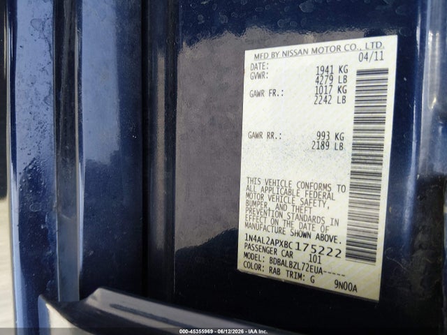 45355969 :رقم المزاد ، 1N4AL2APXBC175222 vin ، 2011 Nissan Altima 2.5 S مزاد بيع