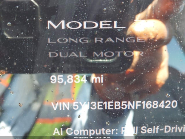 45355976 :رقم المزاد ، 5YJ3E1EB5NF168420 vin ، 2022 Tesla Model 3 Long Range Dual Motor All-wheel Drive مزاد بيع