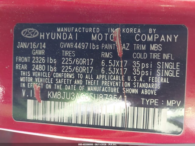 KM8JU3AG0EU873541 Hyundai TUCSON SE