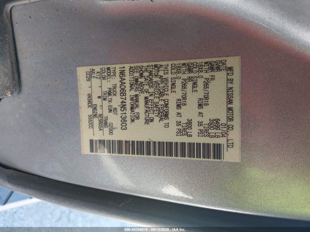 Продаж на аукціоні авто 2004 Nissan Titan Se, vin: 1N6AA06B74N513603, номер лоту: 45356010