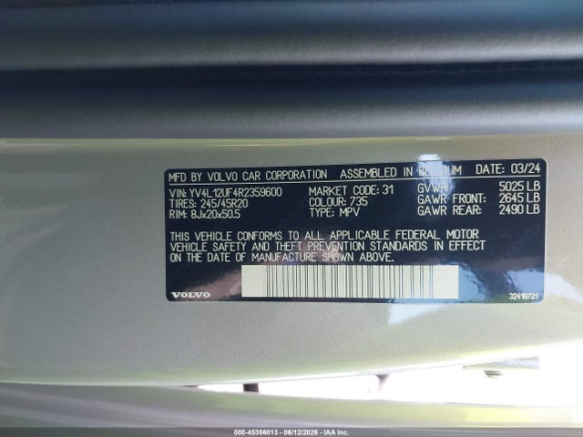 Volvo Xc40 B5 Ultimate Bright Theme 2024 YV4L12UF4R2359600 Image 9