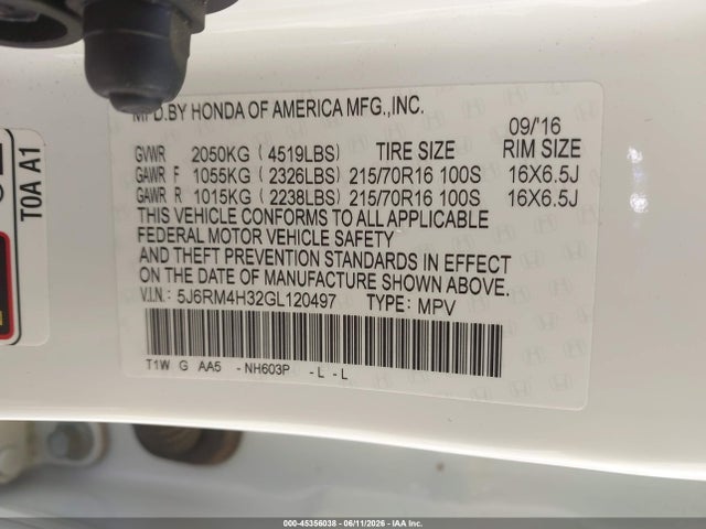 Aukcja sprzedaży 2016 Honda Cr-v Lx, vin: 5J6RM4H32GL120497, numer aukcji: 45356038