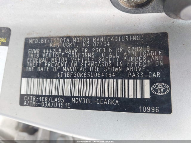 2005 Toyota Camry Xle V6 მანქანა იყიდება აუქციონზე, vin: 4T1BF30K65U084184, აუქციონის ნომერი: 45356040