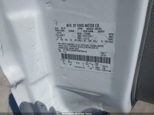 Aukcja sprzedaży 2007 Ford F-150 Xlt, vin: 1FTRW12W97FB78414, numer aukcji: 45356049