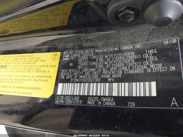 Aukcja sprzedaży 2007 Lexus Rx 350, vin: 2T2HK31UX7C027380, numer aukcji: 45356053