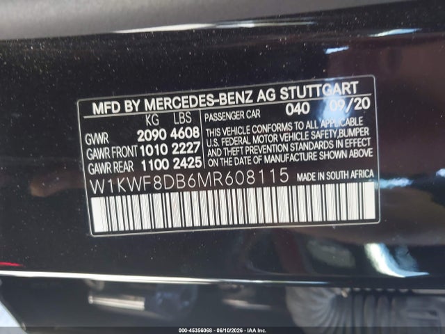 45356068 :رقم المزاد ، W1KWF8DB6MR608115 vin ، 2021 Mercedes-benz C 300 Sedan مزاد بيع