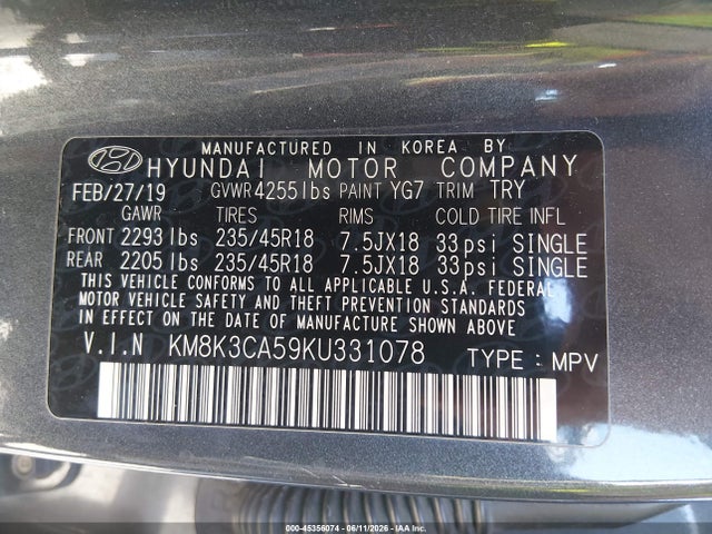 Hyundai Kona Limited 2019 KM8K3CA59KU331078 Image 9