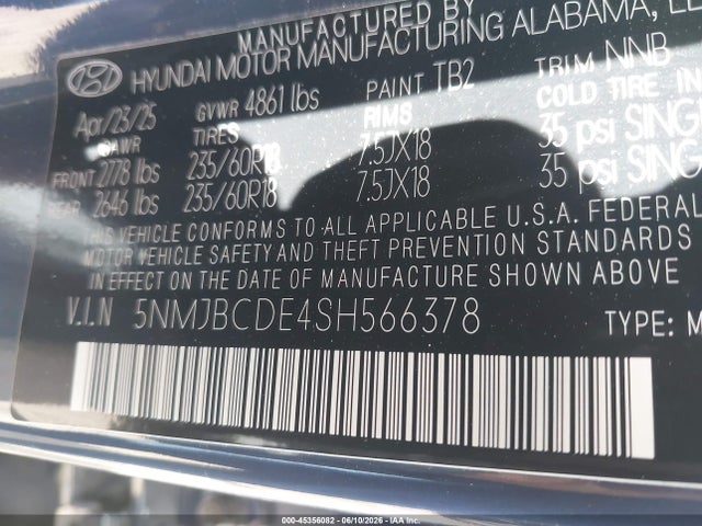 5NMJBCDE4SH566378 Hyundai TUCSON SEL