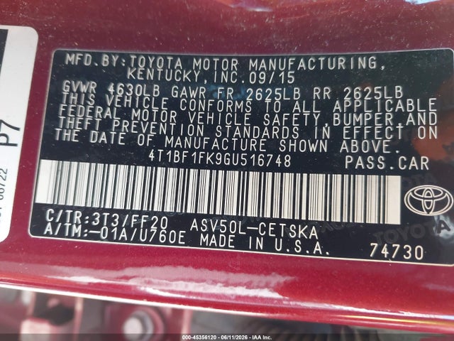 Toyota CAMRY SE 2016 4T1BF1FK9GU516748 Image 9