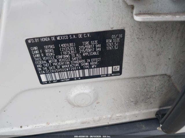 3CZRU5H50GM726614 Honda HR-V EX