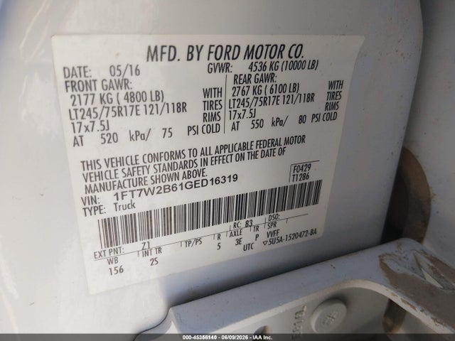 Ford F-250 Xl 2016 1FT7W2B61GED16319 Image 9