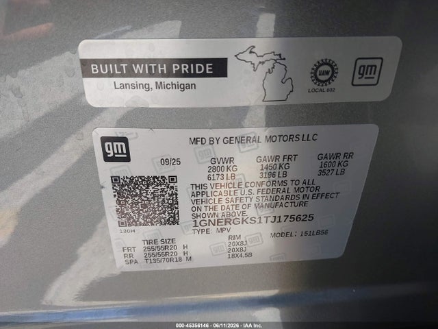 1GNERGKS1TJ175625 Chevrolet Traverse Fwd Lt