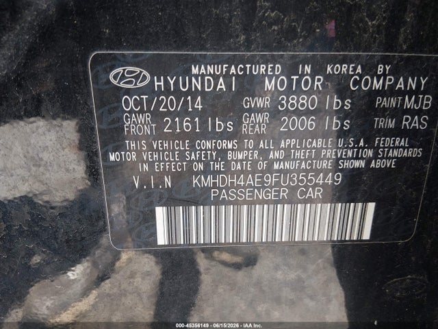 Продаж на аукціоні авто 2015 Hyundai Elantra Se, vin: KMHDH4AE9FU355449, номер лоту: 45356149