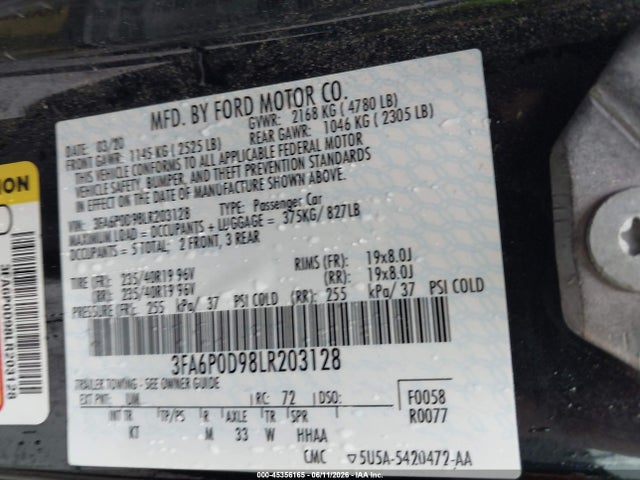 Ford Fusion Titanium 2020 3FA6P0D98LR203128 Image 9