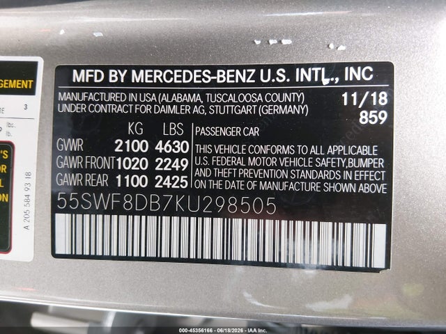 55SWF8DB7KU298505 Mercedes-Benz C 300