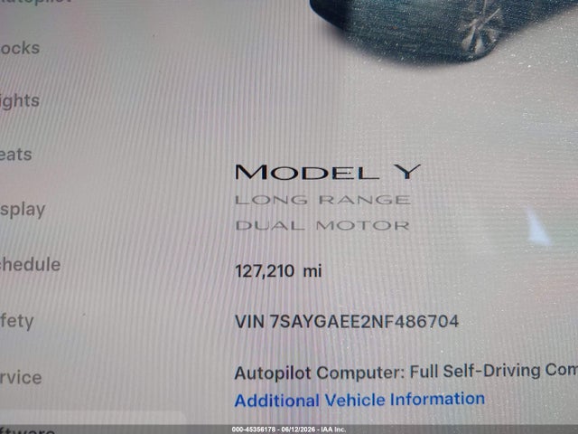 Продажа на аукционе авто 2022 Tesla Model Y Long Range Dual Motor All-wheel Drive, vin: 7SAYGAEE2NF486704, номер лота: 45356178