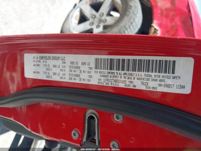 2011 Ram Ram 1500 Slt მანქანა იყიდება აუქციონზე, vin: 1D7RV1CT4BS531025, აუქციონის ნომერი: 45356187