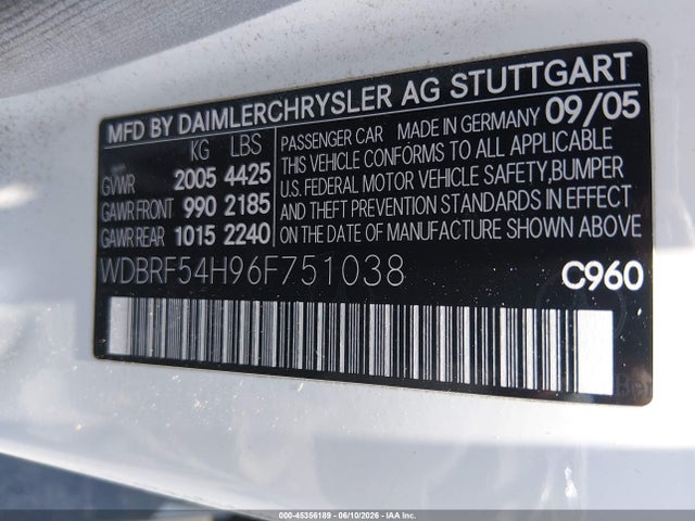Продаж на аукціоні авто 2006 Mercedes-benz C 280 Luxury, vin: WDBRF54H96F751038, номер лоту: 45356189