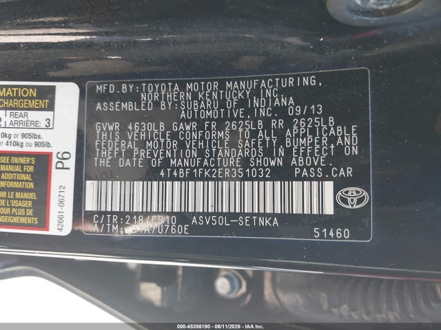 4T4BF1FK2ER351032 Toyota CAMRY LE