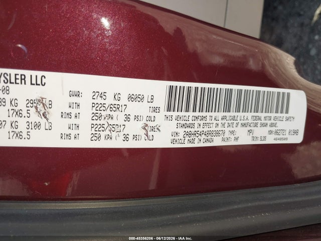 Продаж на аукціоні авто 2008 Chrysler Town & Country Touring, vin: 2A8HR54P48R838670, номер лоту: 45356206