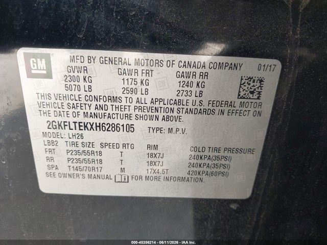 2017 Gmc Terrain Sle-2 მანქანა იყიდება აუქციონზე, vin: 2GKFLTEKXH6286105, აუქციონის ნომერი: 45356214