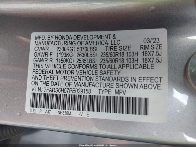 7FARS6H57PE029158 Honda Cr-v Hybrid Sport