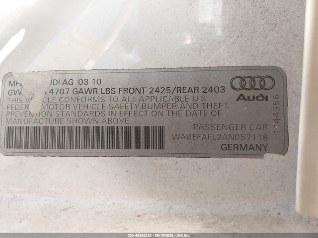 Aukcja sprzedaży 2010 Audi A4 2.0t Premium, vin: WAUEFAFL2AN057118, numer aukcji: 45356238