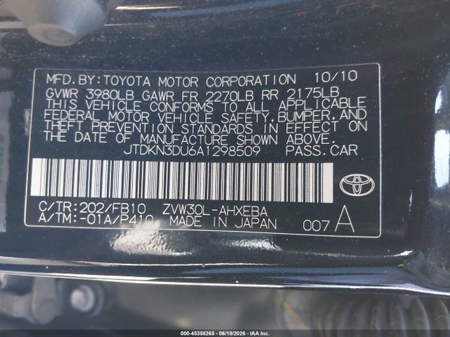 2010 Toyota Prius Ii მანქანა იყიდება აუქციონზე, vin: JTDKN3DU6A1298509, აუქციონის ნომერი: 45356265
