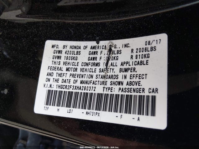 1HGCR2F3XHA280372 Honda ACCORD LX