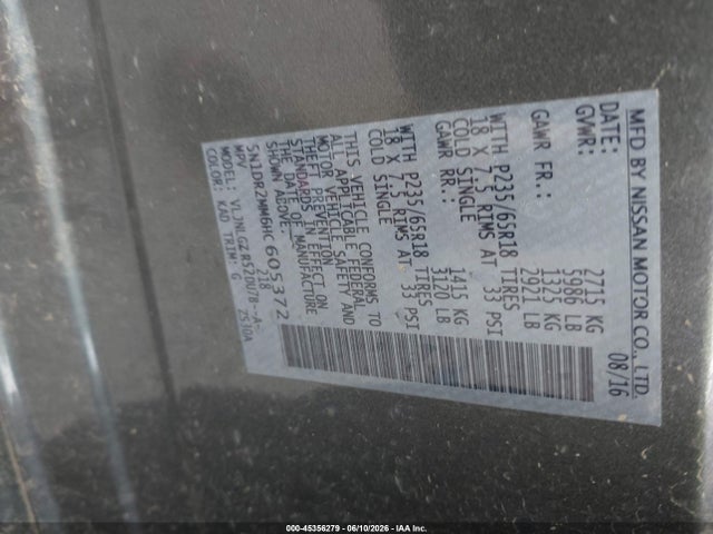 Nissan Pathfinder Sl 2017 5N1DR2MM6HC605372 Image 9