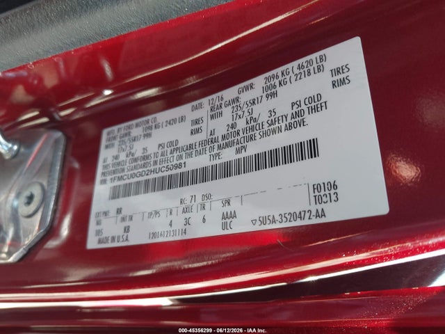 Ford ESCAPE SE 2017 1FMCU0GD2HUC50981 Image 9