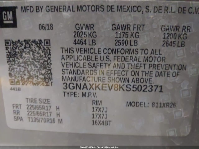 Chevrolet EQUINOX LT 2019 3GNAXKEV8KS502371 Image 9