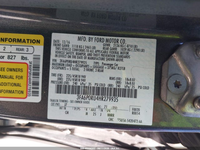 Ford Fusion Hybrid Titanium 2017 3FA6P0RU4HR279935 Image 9