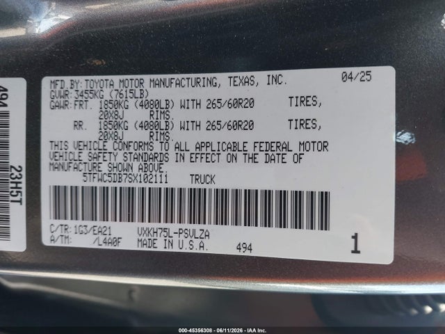 5TFWC5DB7SX102111 Toyota Tundra Hybrid Limited Crewmax 6.4&#039; Bed
