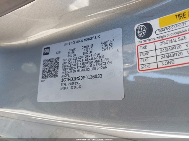 1G1FB1RS0P0136033 Chevrolet Camaro Rwd 1lt