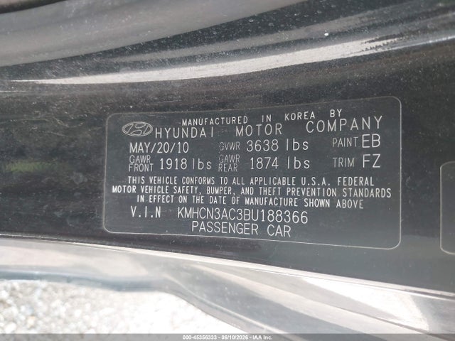 Aukcja sprzedaży 2011 Hyundai Accent Se, vin: KMHCN3AC3BU188366, numer aukcji: 45356333