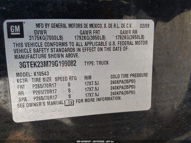 Продаж на аукціоні авто 2009 Gmc Sierra 1500 Sle, vin: 3GTEK23M79G199082, номер лоту: 45356357