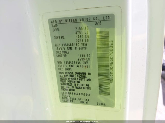 3N6CM0KN6GK700065 Nissan Nv200 S/sv