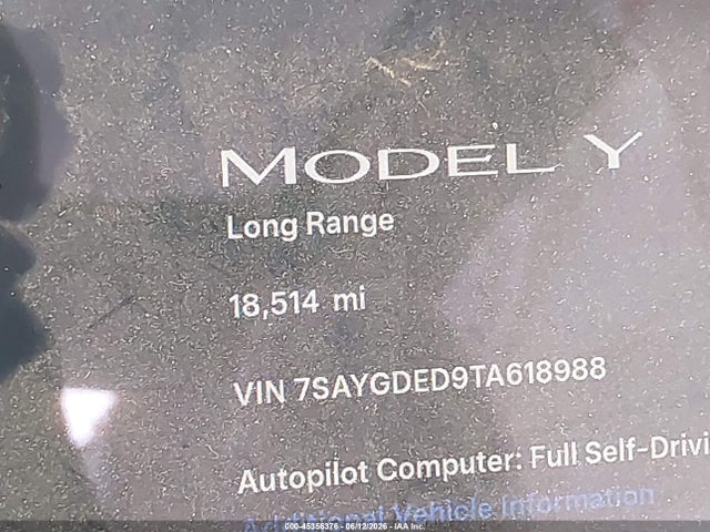 Aukcja sprzedaży 2026 Tesla Model Y Premium Rear-wheel Drive/rear-wheel Drive, vin: 7SAYGDED9TA618988, numer aukcji: 45356376