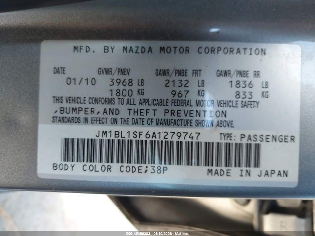 2010 Mazda Mazda3 I Sport მანქანა იყიდება აუქციონზე, vin: JM1BL1SF6A1279747, აუქციონის ნომერი: 45356383