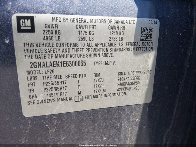 Chevrolet EQUINOX LS 2014 2GNALAEK1E6300065 Image 9