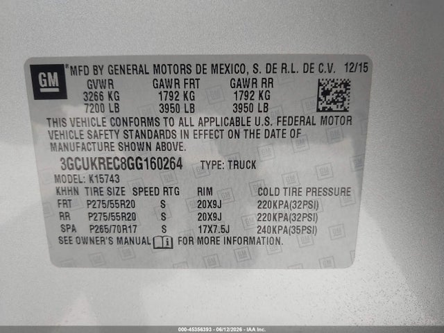 3GCUKREC8GG160264 Chevrolet Silverado 1500 Lt