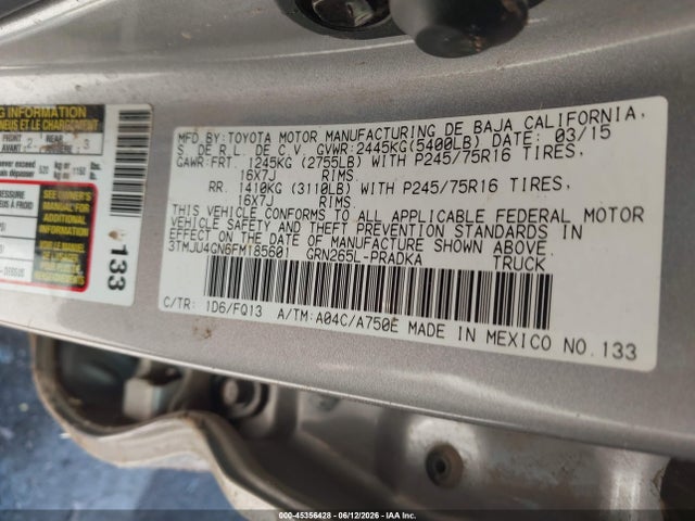 3TMJU4GN6FM185601 Toyota Tacoma Prerunner V6