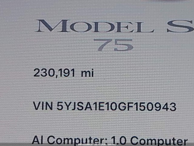 Aukcja sprzedaży 2016 Tesla Model S 60/70/75/85, vin: 5YJSA1E10GF150943, numer aukcji: 45356439
