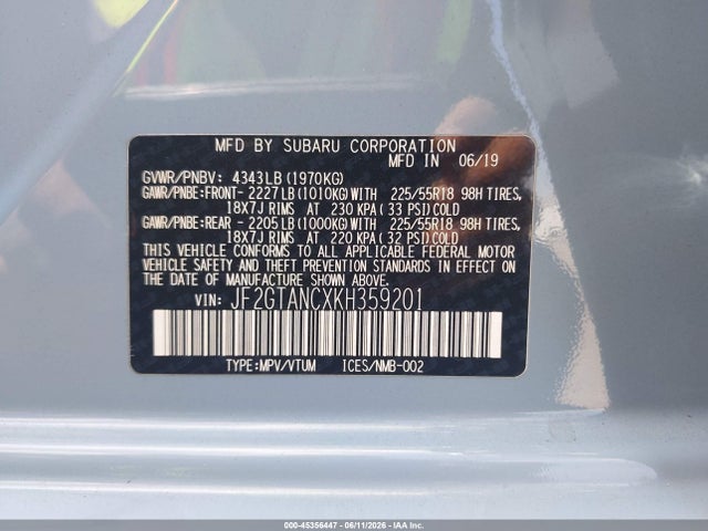 Subaru Crosstrek 2.0i Limited 2019 JF2GTANCXKH359201 Image 9